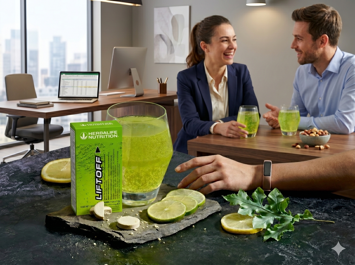 Moderner Schweizer Arbeitsplatz mit Liftoff und gesunden Snacks für maximale Konzentration